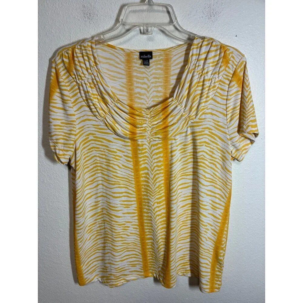 Rafaella Blouse Business Casual Top Zebra Animal Print Yellow Size Large